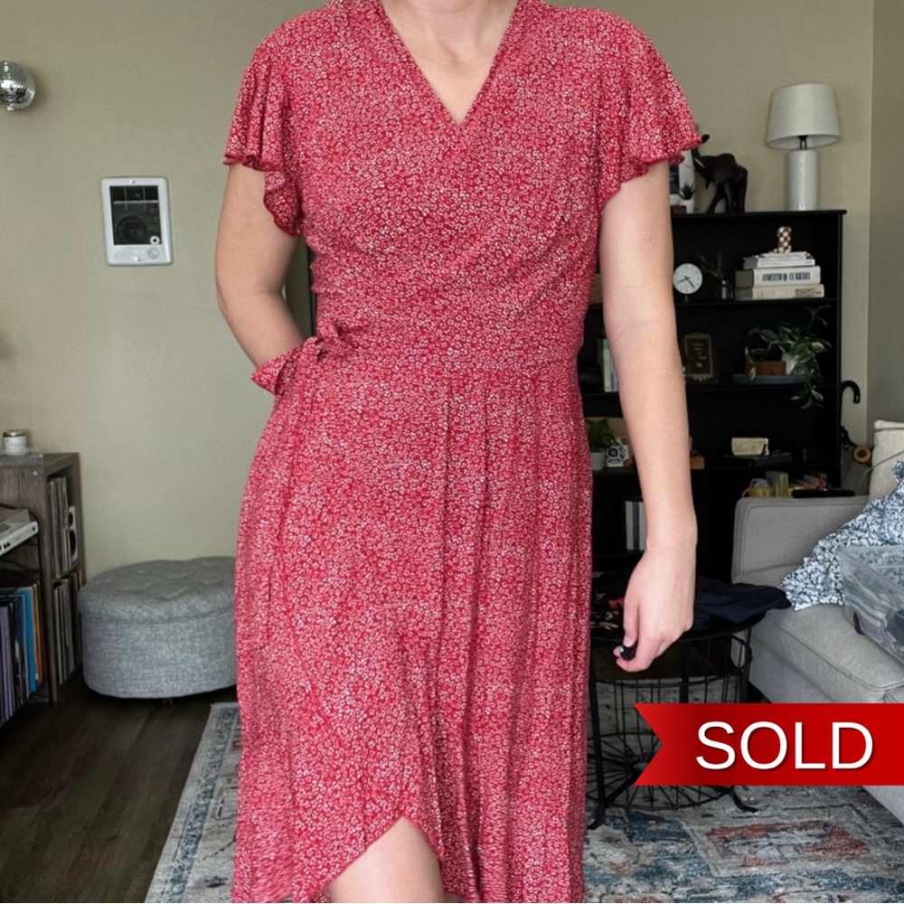 Red and White Wrap Dress